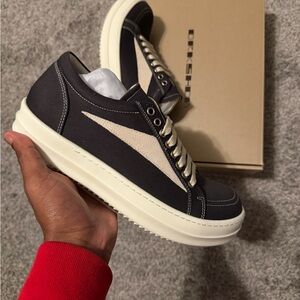 Rick Owens Black and Cream Sneakers